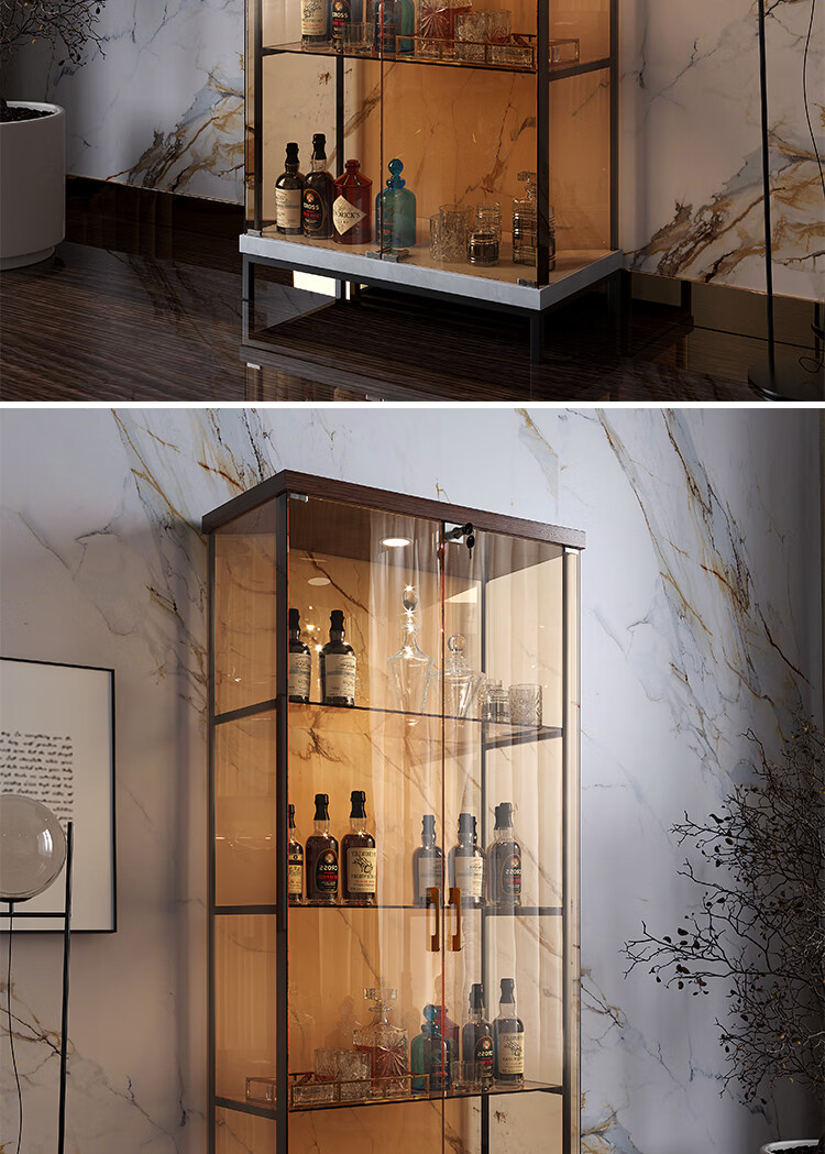 广东佛山酒柜 酒柜靠墙现代家用客厅茶色玻璃轻奢红酒展示柜意式餐边