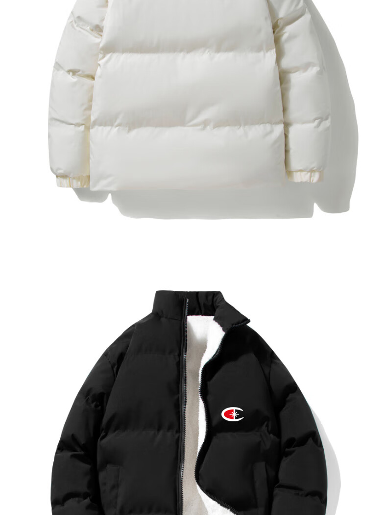 冠军(champion)男秋冬季潮牌羊羔绒加绒加厚冬装外套 黑色 l【图片