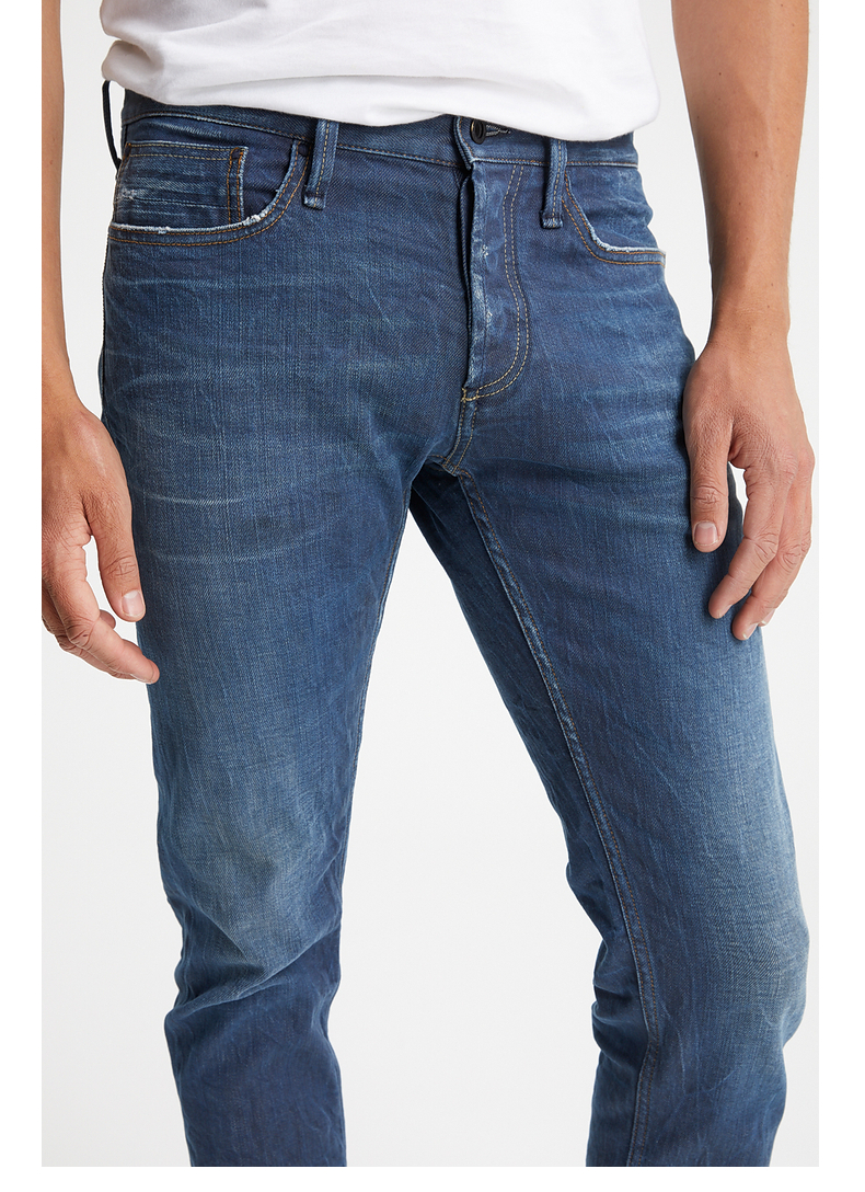 denham新品男士复古猫须水洗褪色修身微锥razor牛仔裤 蓝色 34