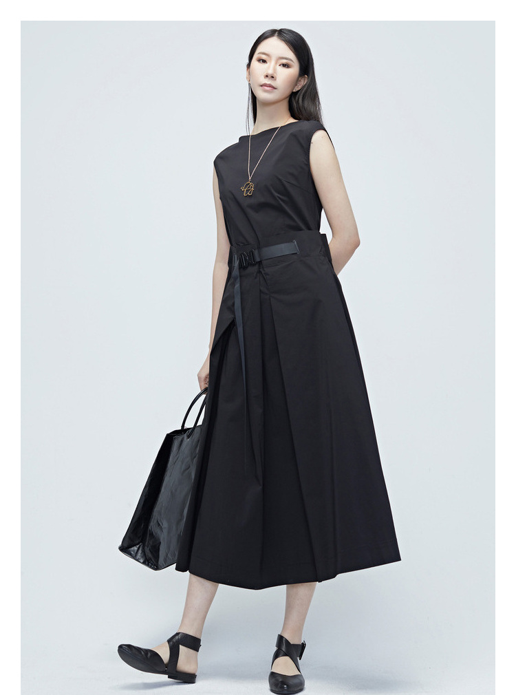 sdeer圣迪奥女装长款开叉连衣裙s20281269黑色91s160