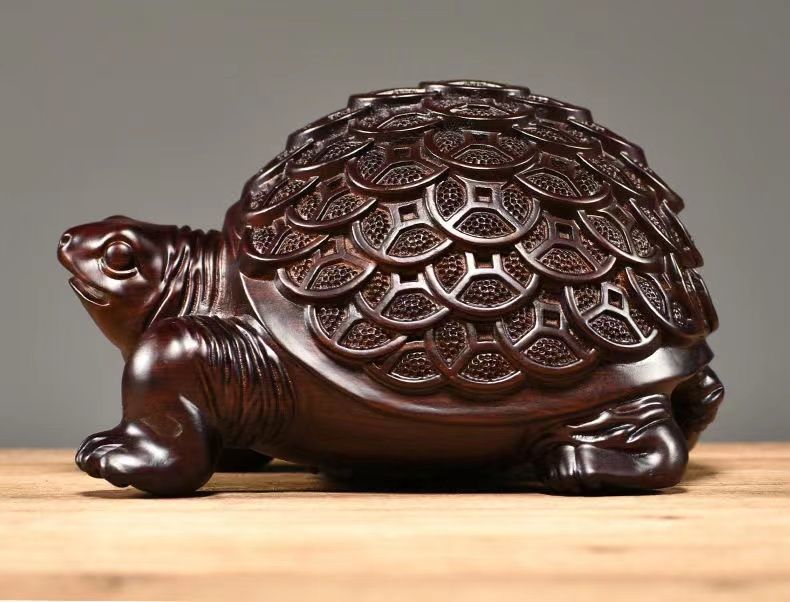 匠令黑檀木雕龟摆件实木质乌龟雕刻家居客厅玄关装饰办公室桌面摆设品