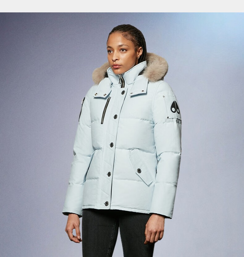 moose knuckles 3q 经典毛领短款加厚防寒保暖鸭绒羽绒服夹克女 奶