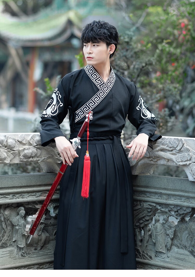 古装男汉服唐朝剑客侠客cos服古风日常改良武侠风学生表演服套装 图片