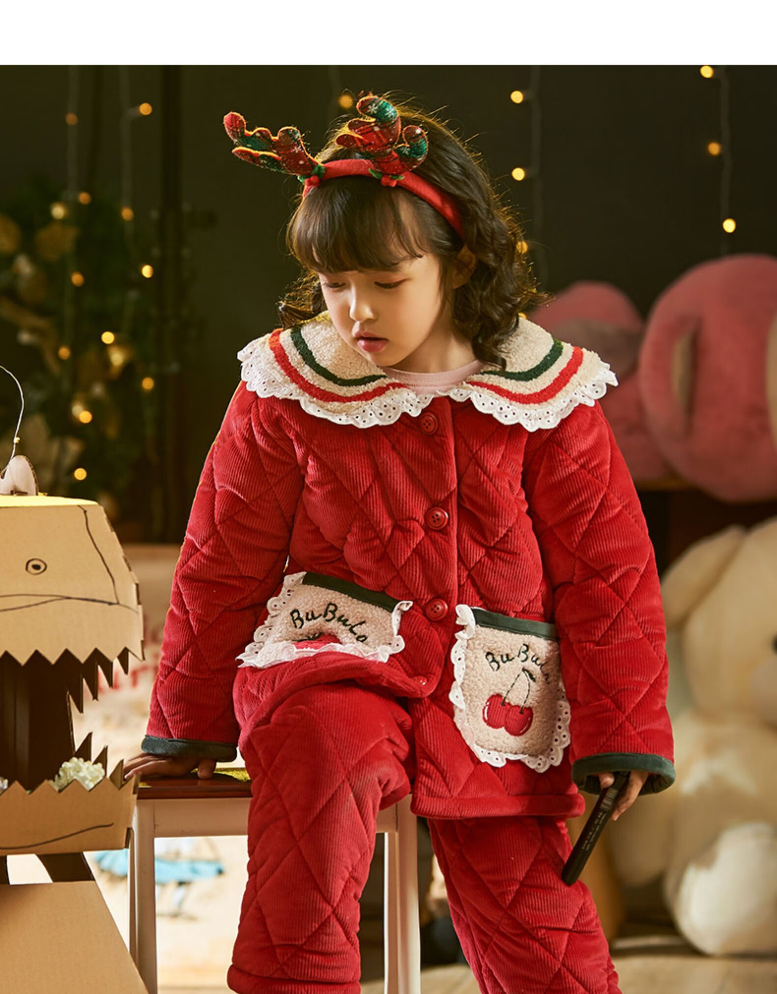 kk树kocotree网红同款 女童睡衣冬季加厚款保暖儿童三层夹棉珊瑚绒大