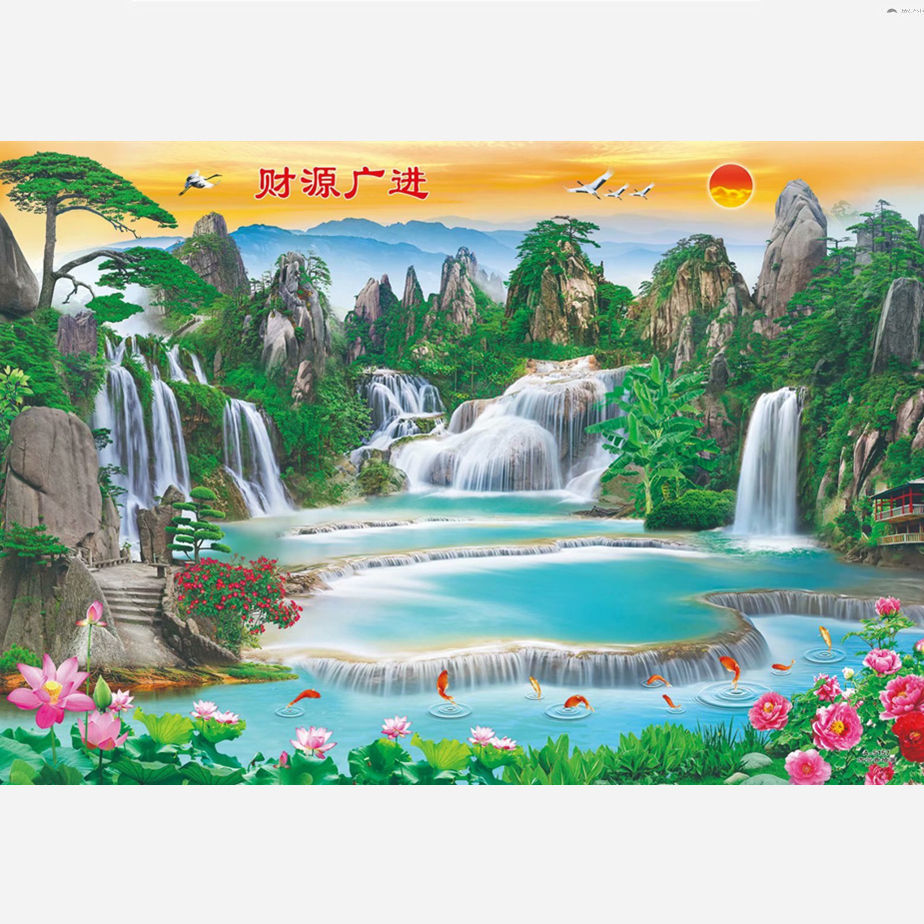 精选旭日东升国画山水画家和万事兴牡丹年年有鱼装饰画风景画北极象