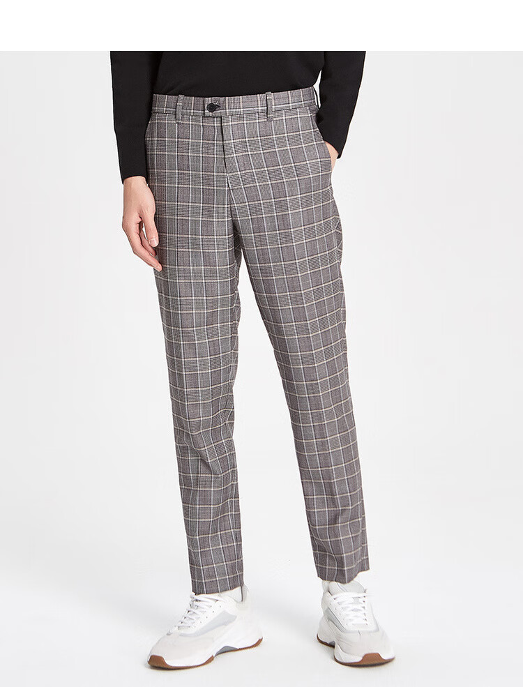 mecity男装秋冬羊毛保暖格子商务休闲长裤男士裤子男 咖啡组 175/80a