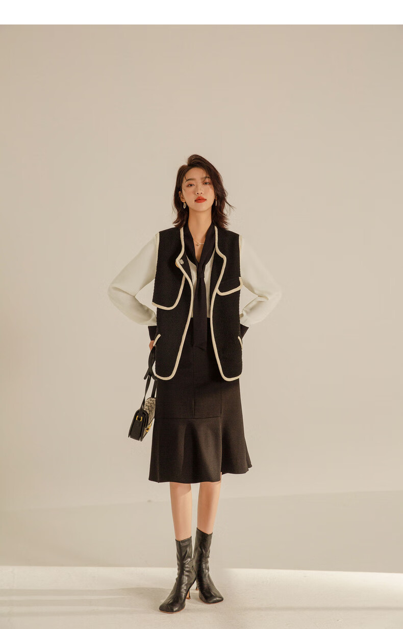 anneklein质感v领雪纺衫女2021年秋季新款小众领带宽松长袖上衣灰蓝s