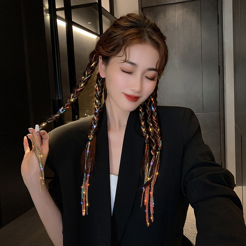 彩色水钻链条流苏发夹2022年女夏编发脏脏辫头绳网红头饰单只装6条