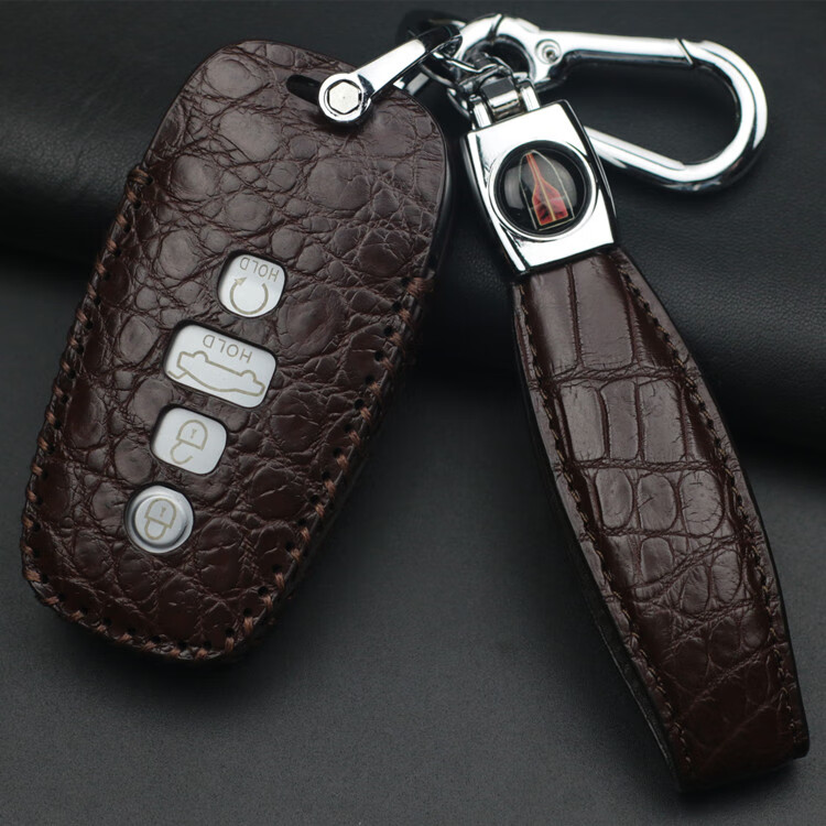 适用22款红旗hs5皮钥匙套鳄鱼皮红旗钥匙包 红旗_a款_黑色 编织挂绳【