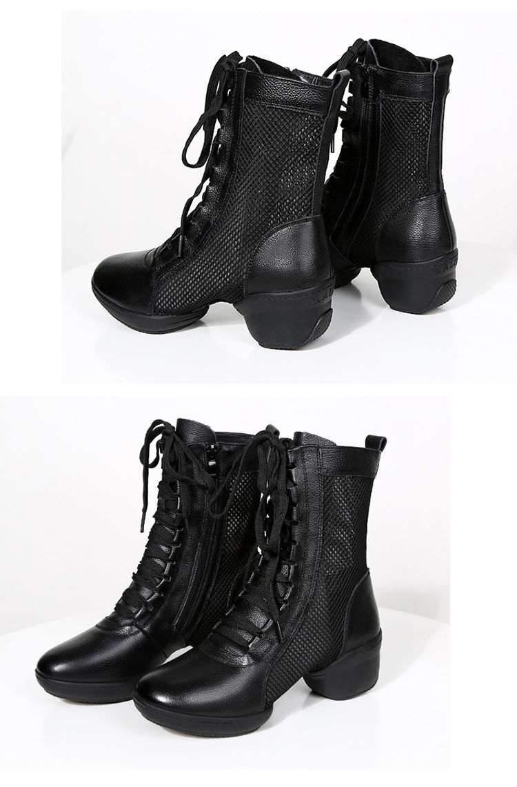 舞蹈鞋水兵舞鞋女士软底中跟舞蹈鞋冬季高帮舞靴面广场跳舞鞋外穿黑色