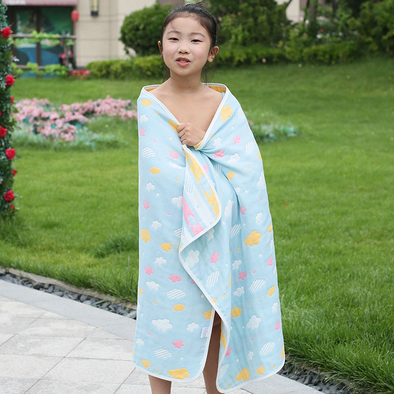 儿童浴巾纯棉纱布宝宝小孩男孩女童加大童洗澡巾六层全棉吸水6层粉