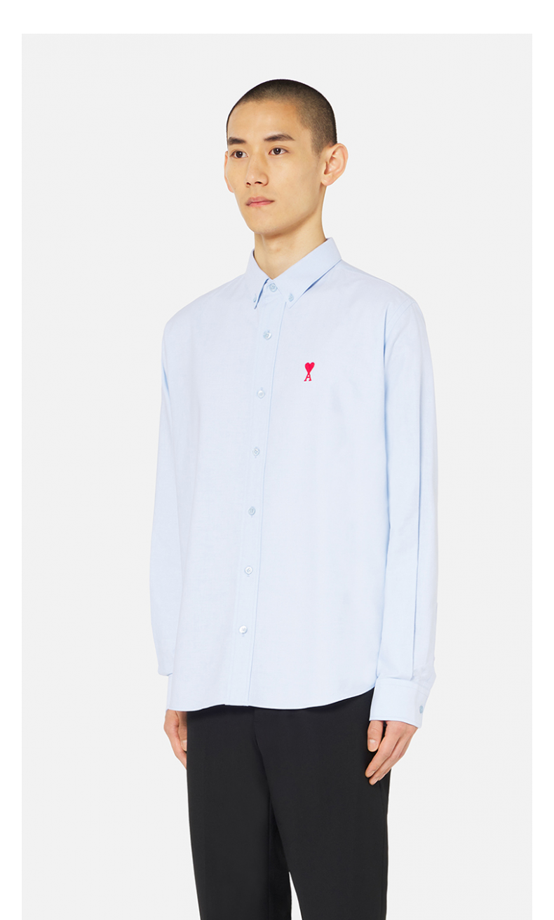 ami男士经典款爱心款棉质纯色休闲青春流行潮流刺绣长袖衬衫 100白色