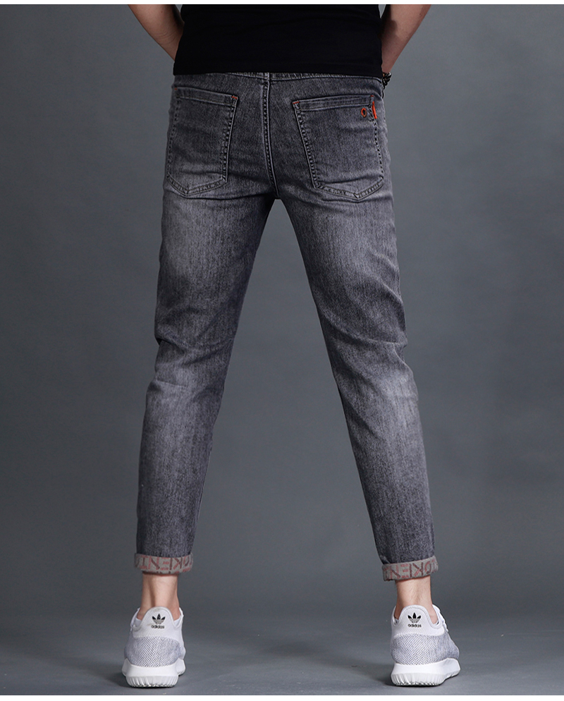 范莉泰烟灰色九分牛仔裤男修身小脚裤高端潮牌韩版潮流时尚百搭休闲9