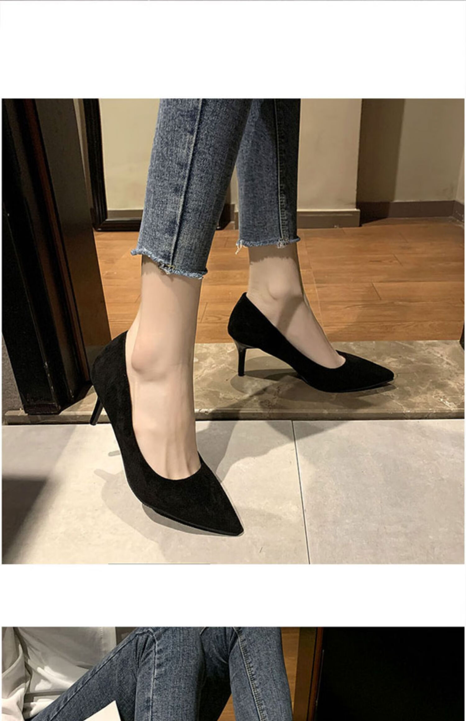 高跟鞋冬季搭配西服裸色工作鞋胖脚宽黑色职业装细跟大码学生配西装