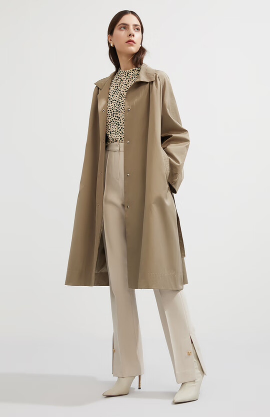 朗姿法式咖色抗皱大风衣2021年春秋新品中长款大衣外套女冰咖啡色