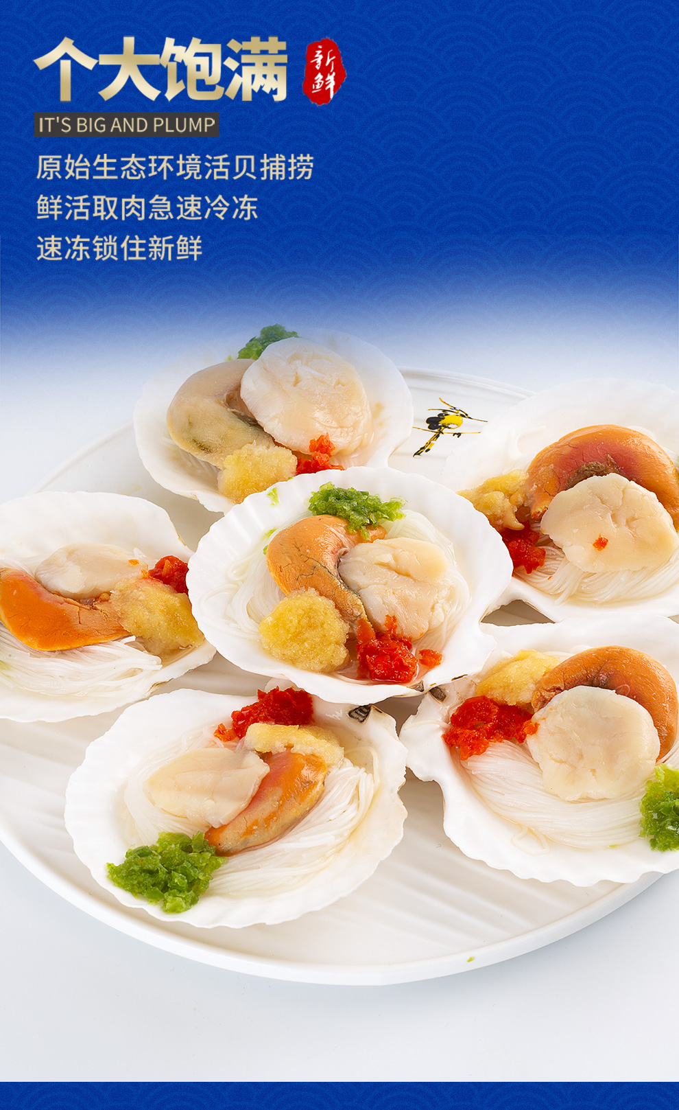 荔沅国产半壳虾夷扇贝850g5枚手掌大小火锅烧烤食材半成品加热即食