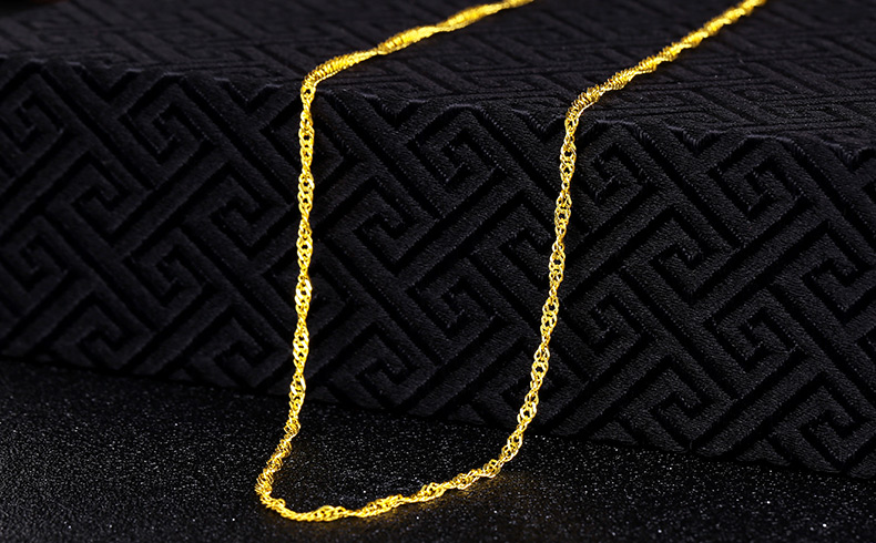 老凤凰黄金项链女款999足金首饰品水波纹项链素链锁骨链百搭金项链送