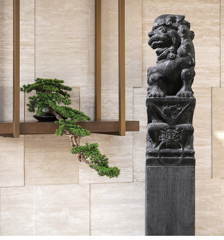 石雕拴马桩新中式石狮子拴马柱酒店装饰青石拴马石家用成对拴马桩