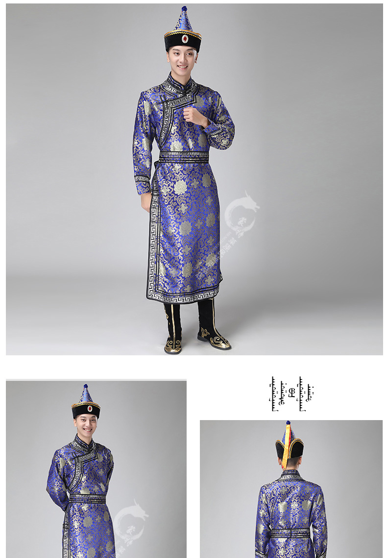 妩纪新款男士蒙古袍蒙古族舞蹈表演出服装少数民族生活装男士蒙古袍