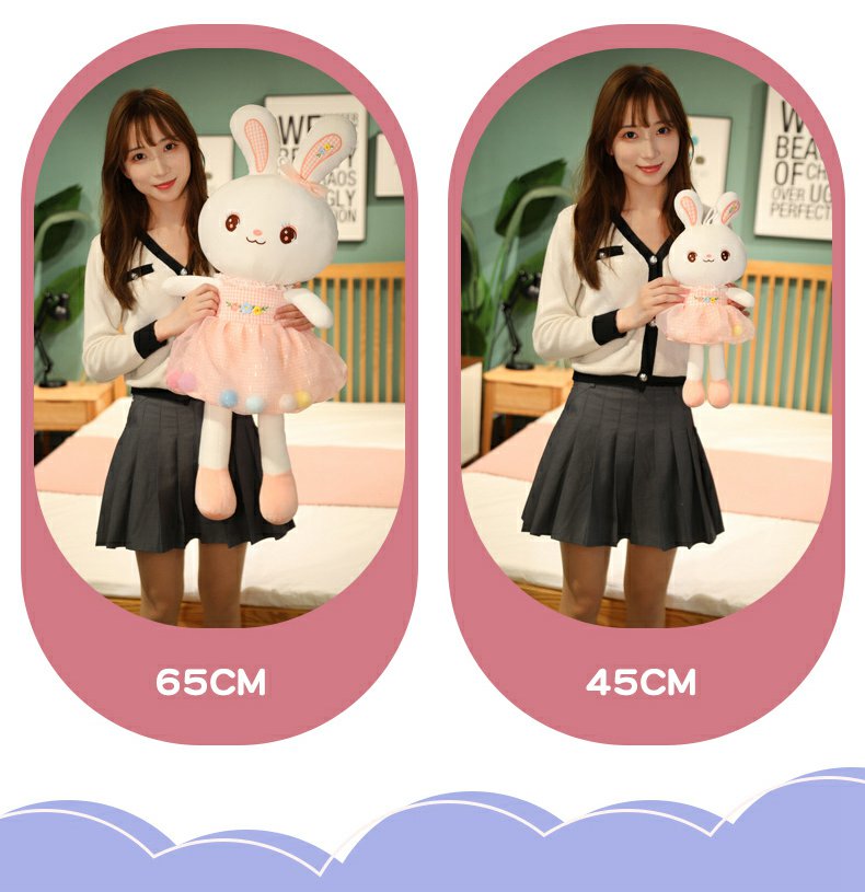 布娃娃儿童女陪睡觉大号抱枕可爱小白兔公仔玩偶cq粉色七彩兔45厘米