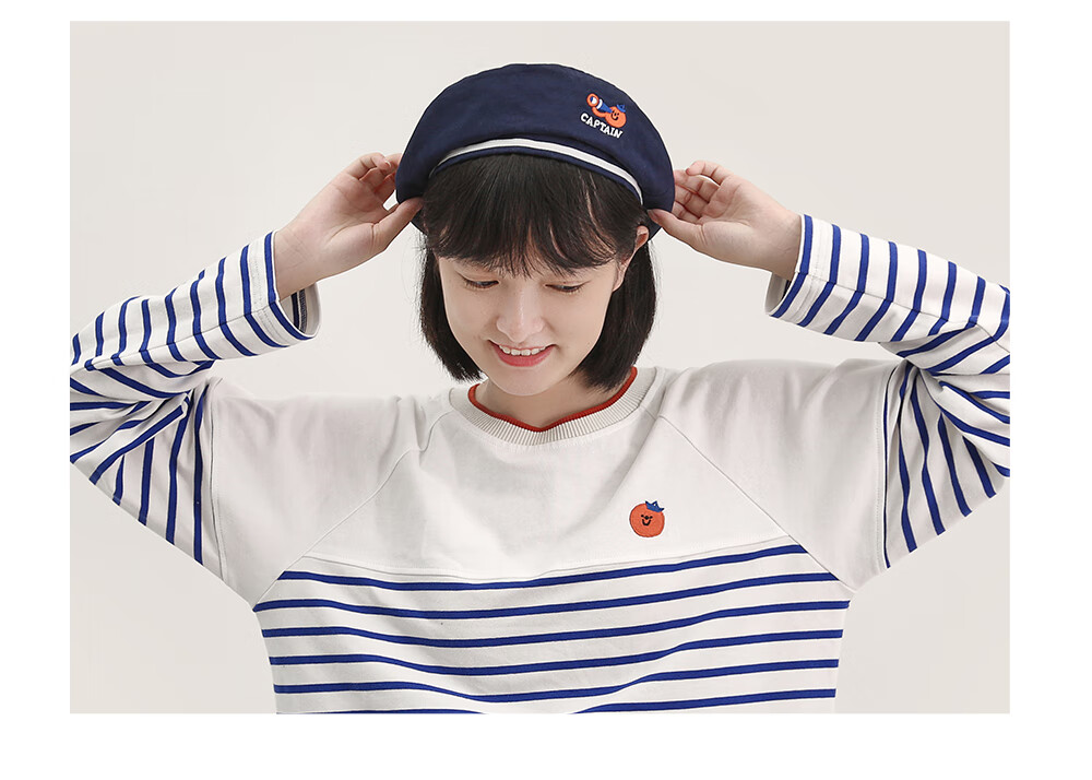 云朵工厂八头船海军贝雷帽初秋时尚搭配画家帽水手帽可爱学生帽子 米