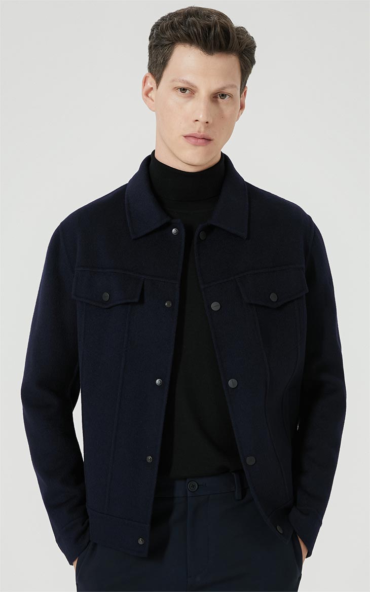 jlindeberg金林德伯格秋冬新款休闲羊毛夹克小翻领毛呢大衣外套男