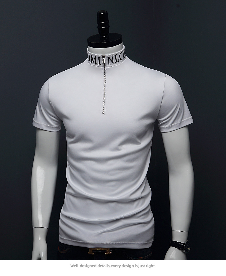 cxz 潮牌立领t恤男短袖半拉链中高领半袖体恤春季修身速干男士双丝光