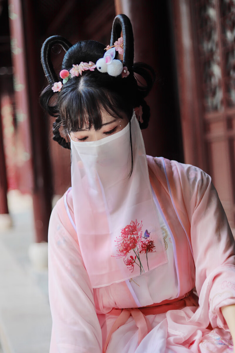 帕达曼古风蒙面纱汉服遮脸古装主播配饰网红仙气渐变彼岸花 普通款
