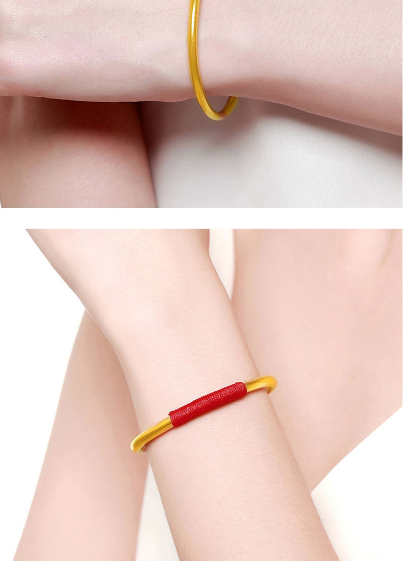 戴瑞银珠宝 黄金手镯女传承古法金999足金素圈3d硬金时尚手环女七夕