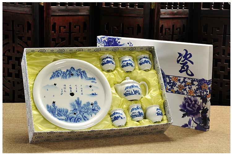 茶壶整套冰裂陶瓷茶盘双层茶杯茶具套装 《牡丹》1壶6杯-七件套【图片