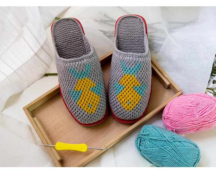 yqztndn雅馨绣坊diy毛线钩织手工编织橡胶底小鱼四股奶棉线勾拖鞋材料