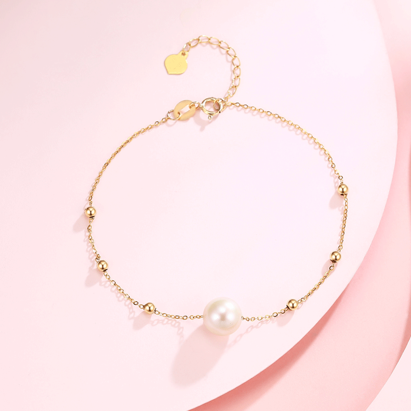 佐卡伊 黄18k金珍珠手链时尚简约手链送女友礼物 珍珠手链 定制