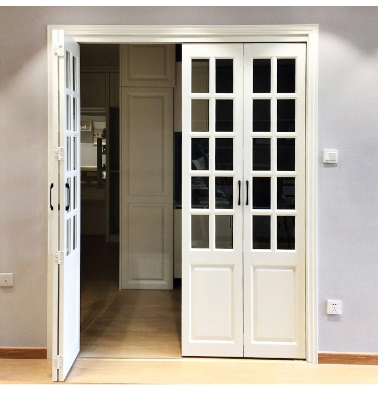 折叠门实木隐形推拉门美式玻璃格子厨房玻璃门隔断门白色实木简约款