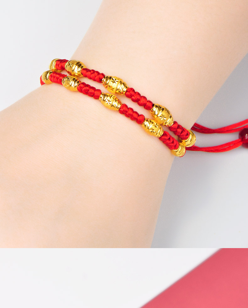 老凤祥风格生日礼物黄金珠手链男女本命年红绳编织999足金金珠520礼物