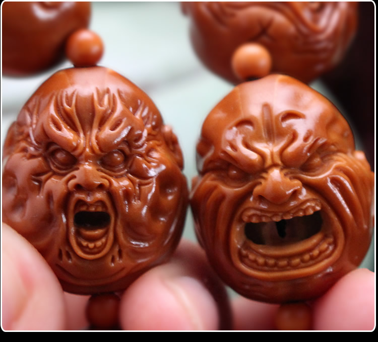 艾美福山鬼恶僧橄榄核手串纯手工雕刻铁核肌肉恶僧佛爷橄榄胡手链男士