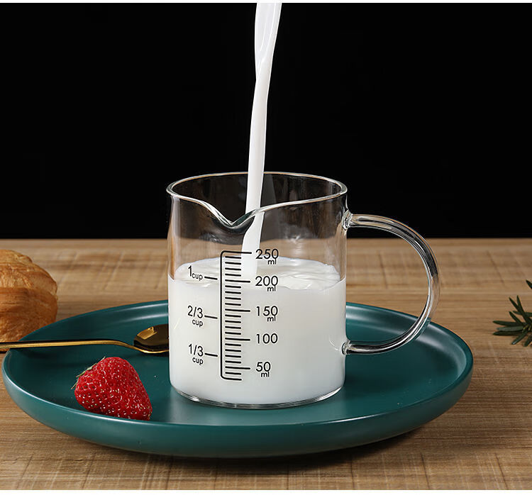 耐热竹盖玻璃量杯厨房刻度杯子家用牛奶杯早餐杯微波炉加热防炸裂sn