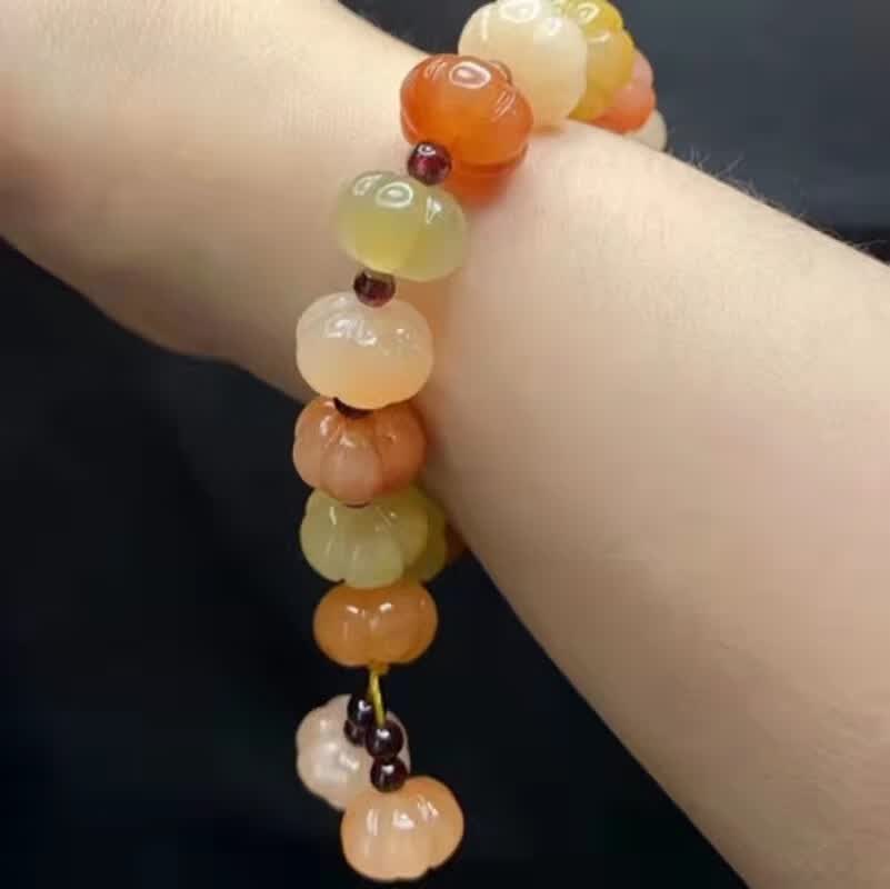 新疆冰种金丝玉大南瓜珠子手链手串 戈壁多彩玉民族风 送女朋友 东凌