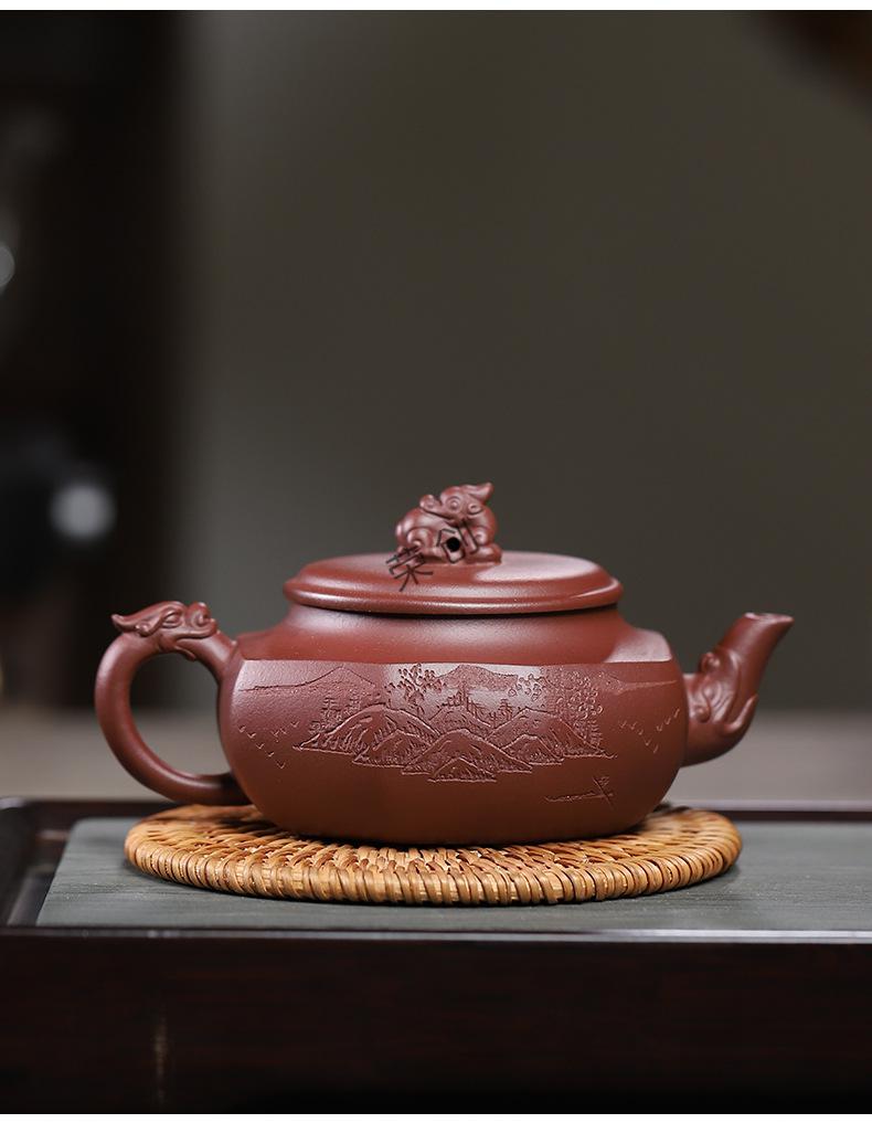 居富德官方旗舰紫砂壶国工艺师唐田纯全手工陶刻貔貅茶壶八方矮龙尊
