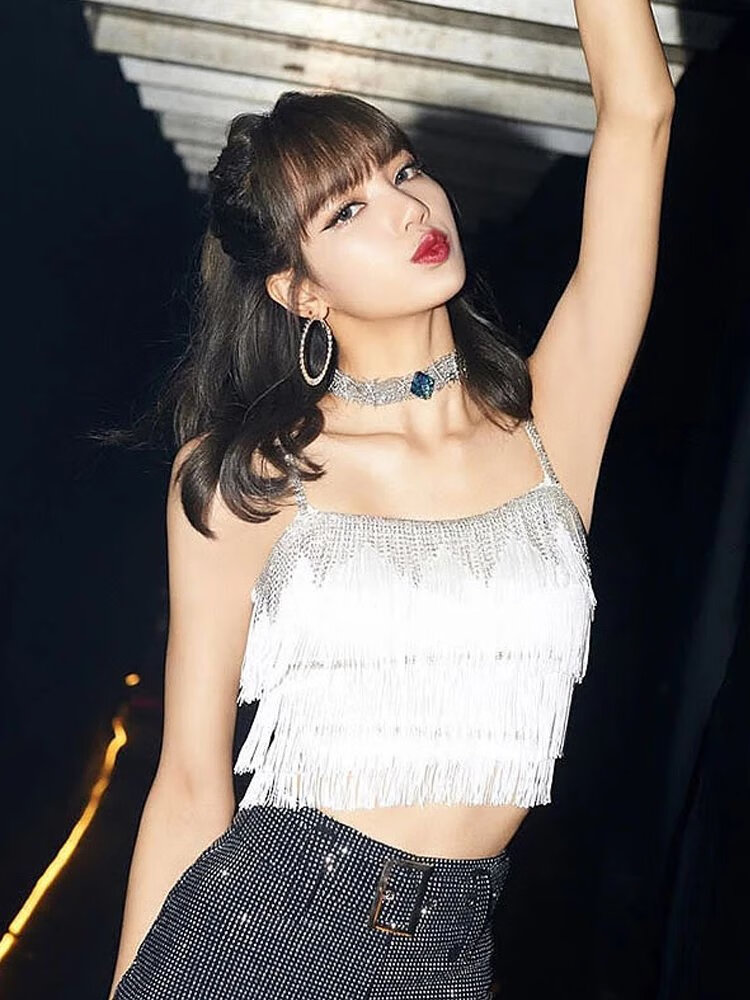 blackpink同款打歌服lisa韩国女团演出服女学生流苏爵士舞舞蹈服 闪钻