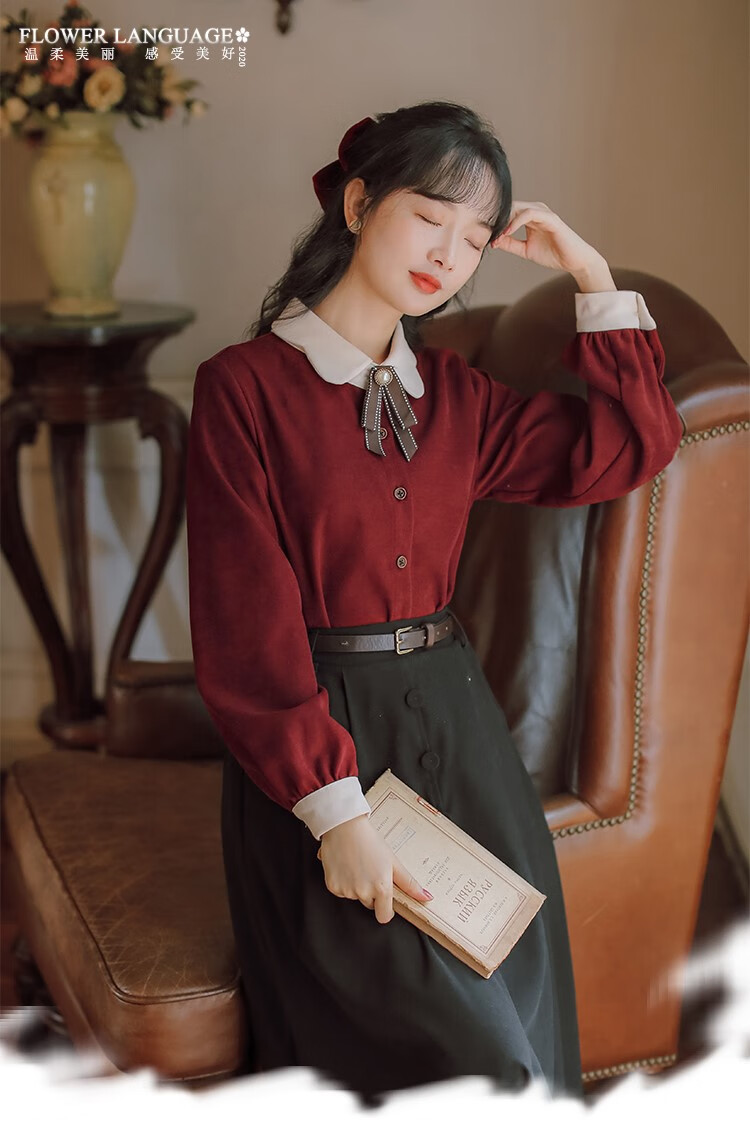 秋冬季连衣裙朗诵演讲比赛服装女民国风复古小洋装少女学生两件套 单