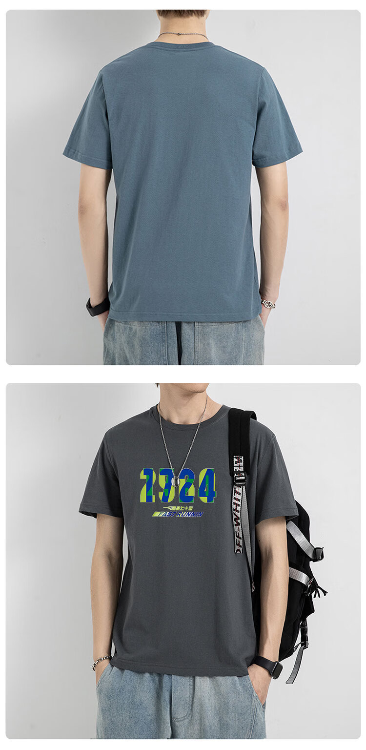 歌伦图夏季纯棉短袖白t恤男2023薄款圆领半袖上衣服男士宽松ins潮流体恤 HXTXAT007蓝色 4XL