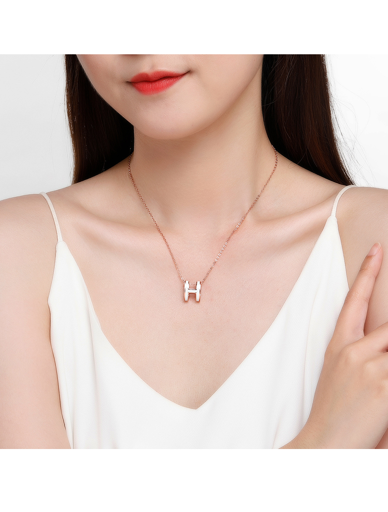 h字母珐琅项链玫瑰金银情侣款锁骨链情人节礼物2022年新款 高定版