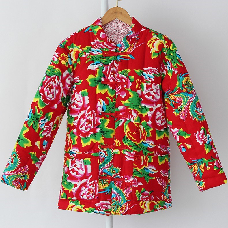 东北大花棉袄男士手工纯棉花纯棉加厚棉衣棉服布上衣冬季外套 红色 m