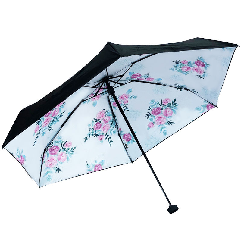 天堂伞五折伞骨架五折伞口袋伞超短轻小巧便携黑胶晴雨伞遮阳伞 蓝色