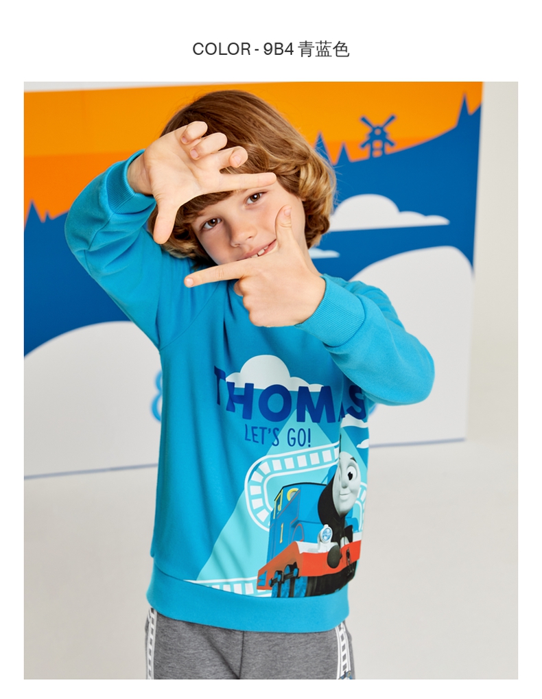 baleno班尼路童装2021秋季新款男童托马斯印花圆领长袖卫衣中大童儿童