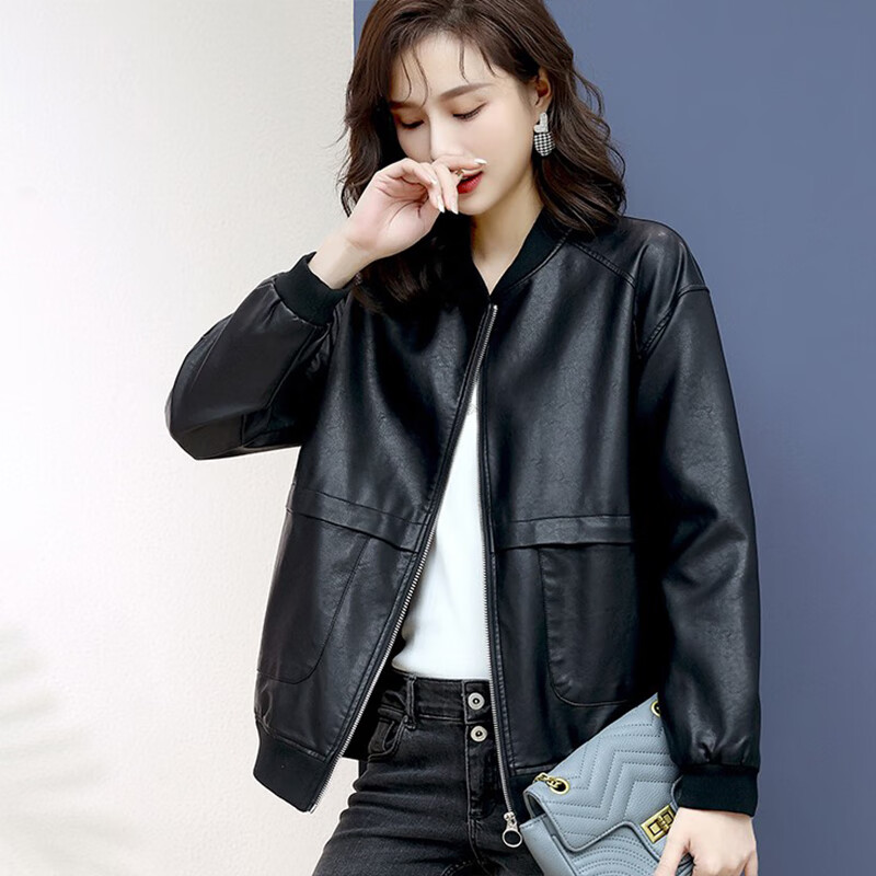 女外套2022春秋新款宽松时尚棒球服休闲机车短款小皮夹克时尚潮流女装