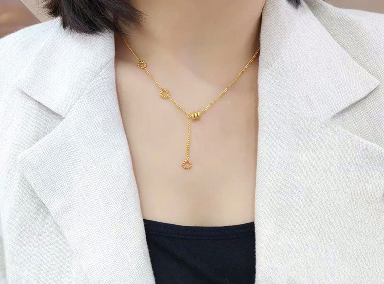 老凤凰 999足金黄金小蛮腰项链 5g硬金转运珠吊坠锁骨套链送女友生日