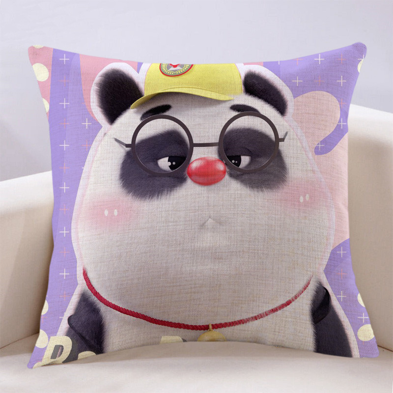 可爱抱枕熊猫班卜卡通靠垫套亚麻公仔车载办公午睡靠枕头动漫含芯1号