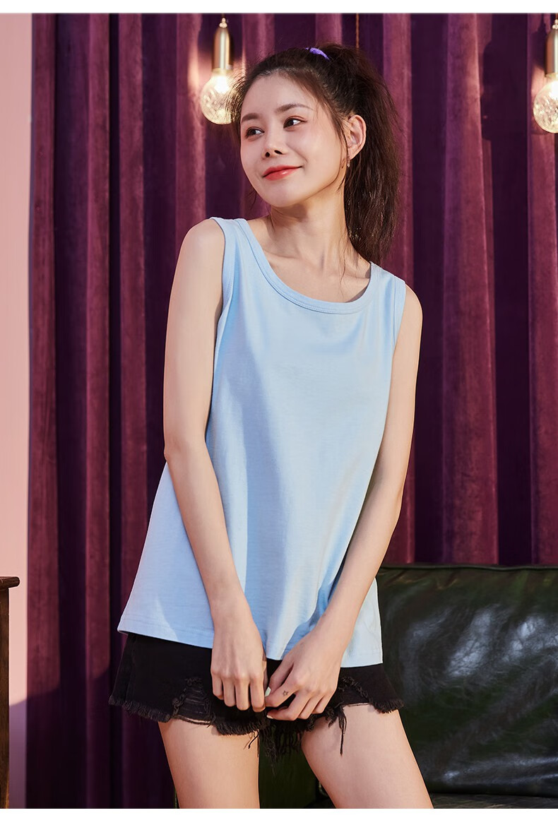 伊必圣港风无袖t恤女21夏季新款背心外穿潮运动宽松上衣黑色白色t恤