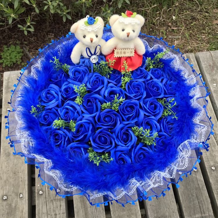 99朵香皂仿真玫瑰花520情人节蓝色妖姬卡通肥皂花束女生生日99朵白